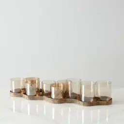 Corrugated Antique Gold Metal Multi-Light Holder