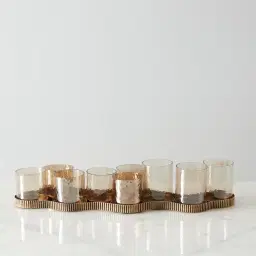 Corrugated Antique Gold Metal Multi-Light Holder