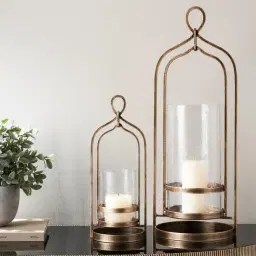 Shania Antique Gold Metal Knot Lantern - Large