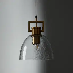 Workaday Clear Glass Satin Brass Link Pendant - Small