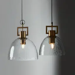 Workaday Clear Glass Satin Brass Link Pendant - Small