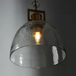 Workaday Clear Glass Satin Brass Link Pendant - Large