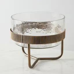 Iliana Corrugated Antique Gold Metal Bowl Decorative - Large