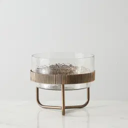 Iliana Corrugated Antique Gold Metal Bowl Decorative - Large