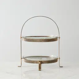 Everleigh Antique Gold Metal Corrugated 2-Tier Cake Stand