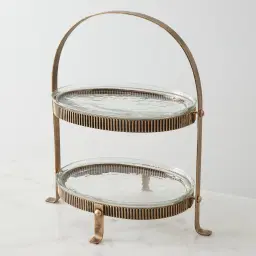 Everleigh Antique Gold Metal Corrugated 2-Tier Cake Stand