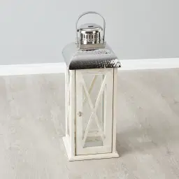 Maximoff Whitewashed Wooden Lantern - Large