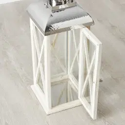 Maximoff Whitewashed Wooden Lantern - Large