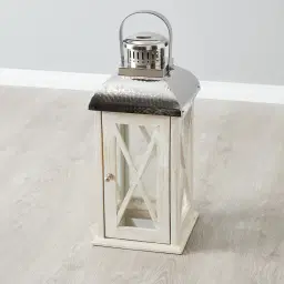 Maximoff Whitewashed Wooden Lantern - Small
