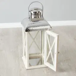 Maximoff Whitewashed Wooden Lantern - Small