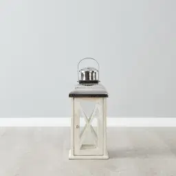 Maximoff Whitewashed Wooden Lantern - Small