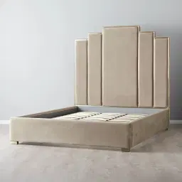 Jacques Beige Velvet King Bed-Brushed Champagne Gold Frame