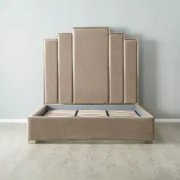 Jacques Beige Velvet King Bed-Brushed Champagne Gold Frame