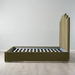 Jacques Olive Green Velvet Queen Bed - Brushed Champagne Gold Frame