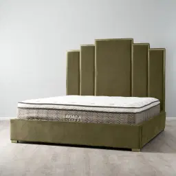 Jacques Olive Green Velvet Queen Bed - Brushed Champagne Gold Frame
