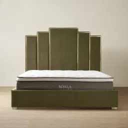 Jacques Olive Green Velvet Queen Bed - Brushed Champagne Gold Frame