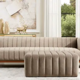 Astoria Beige Velvet Square Ottoman