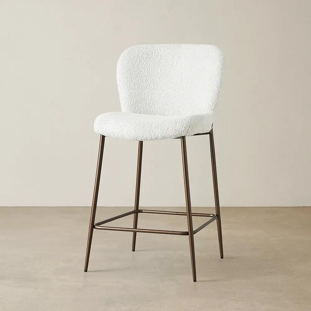 Hailey Snow White Boucle 64cm Counter Stool Bronze Metal Legs