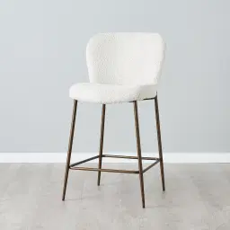 Hailey Snow White Boucle 64cm Counter Stool Bronze Metal Legs