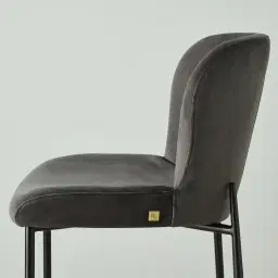 Hailey Charcoal Velvet 64cm Counter Stool Black Metal Legs