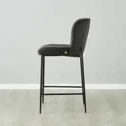 Hailey Charcoal Velvet 64cm Counter Stool Black Metal Legs
