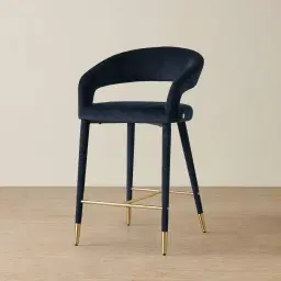 Moulin Midnight Navy Velvet 66cm Counter Stool - Brushed Gold Legs