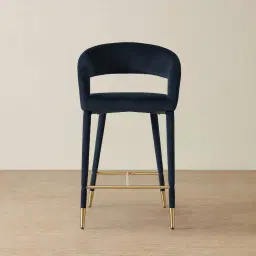 Moulin Midnight Navy Velvet 66cm Counter Stool - Brushed Gold Legs