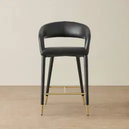 Moulin Black Vegan Leather 66cm Counter Stool - Brushed Gold Legs