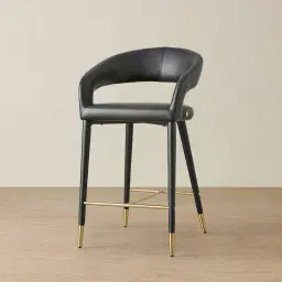 Moulin Black Vegan Leather 66cm Counter Stool - Brushed Gold Legs