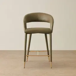 Moulin Sage Green Vegan Leather 66cm Counter Stool - Brushed Gold Legs 	