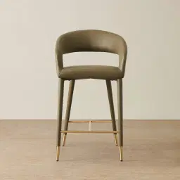 Moulin Sage Green Vegan Leather 66cm Counter Stool - Brushed Gold Legs 	