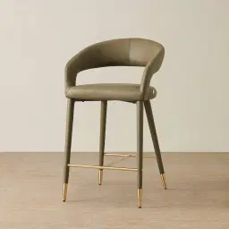 Moulin Sage Green Vegan Leather 66cm Counter Stool - Brushed Gold Legs 	