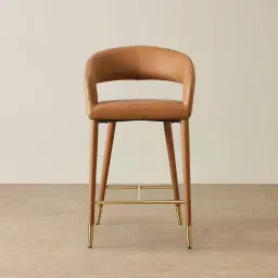 Moulin Walnut Vegan Leather 66cm Counter Stool - Brushed Gold Legs
