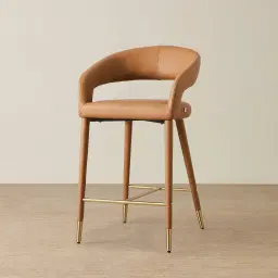 Moulin Walnut Vegan Leather 66cm Counter Stool - Brushed Gold Legs