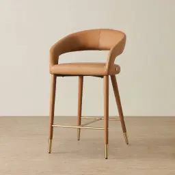 Moulin Walnut Vegan Leather 66cm Counter Stool - Brushed Gold Legs