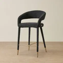 Moulin Black Boucle 66cm Counter Stool - Brushed Gold Legs