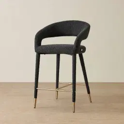 Moulin Black Boucle 66cm Counter Stool - Brushed Gold Legs
