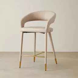 Moulin Sand Beige Vegan Leather 66cm Counter Stool - Polished Gold Legs