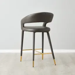 Moulin Smoke Grey Vegan Leather 66cm Counter Stool - Polished Gold Legs