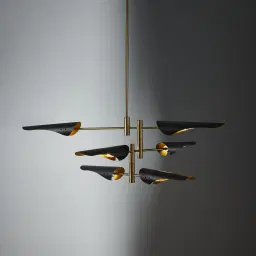 Ellis Brushed Gold Metal Chandelier Black Metal Shade