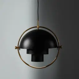 Selene Brushed Gold Metal Pendant Light - 38cm Black Metal Shade