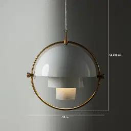 Selene Brushed Gold Metal Pendant Light - 38cm White Metal Shade