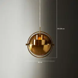 Selene Brushed Gold Metal Pendant Light - 38cm Brushed Gold Metal Shade