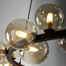 Bubbles Transparent Glass Chandelier- Frosted Black Metal Body