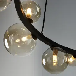 Bubbles Transparent Glass Chandelier- Frosted Black Metal Body