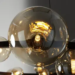 Bubbles Transparent Glass Chandelier- Frosted Black Metal Body