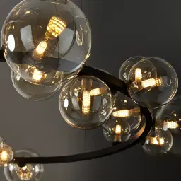 Bubbles Transparent Glass Chandelier- Frosted Black Metal Body