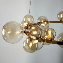 Bubbles Transparent Glass Chandelier - Brushed Gold Metal Body
