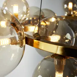 Bubbles Transparent Glass Chandelier - Brushed Gold Metal Body