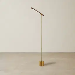 Kaia Brushed Gold Metal Floor Lamp Walnut Metal Shade